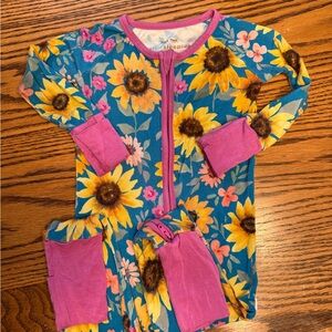 Little Sleepies Blue and Pink Sunflower Pajama Set